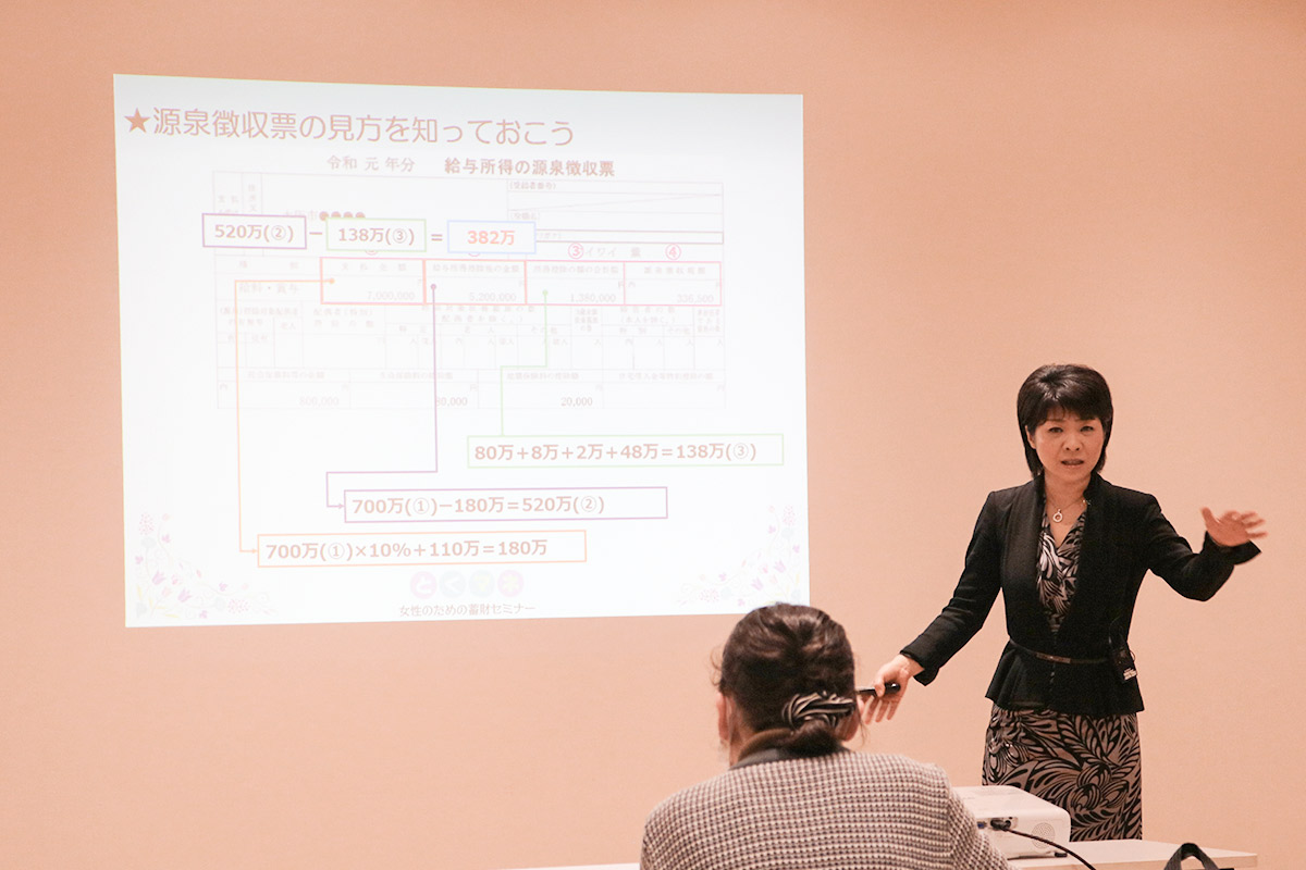 源泉徴収表の見方を解説する様子