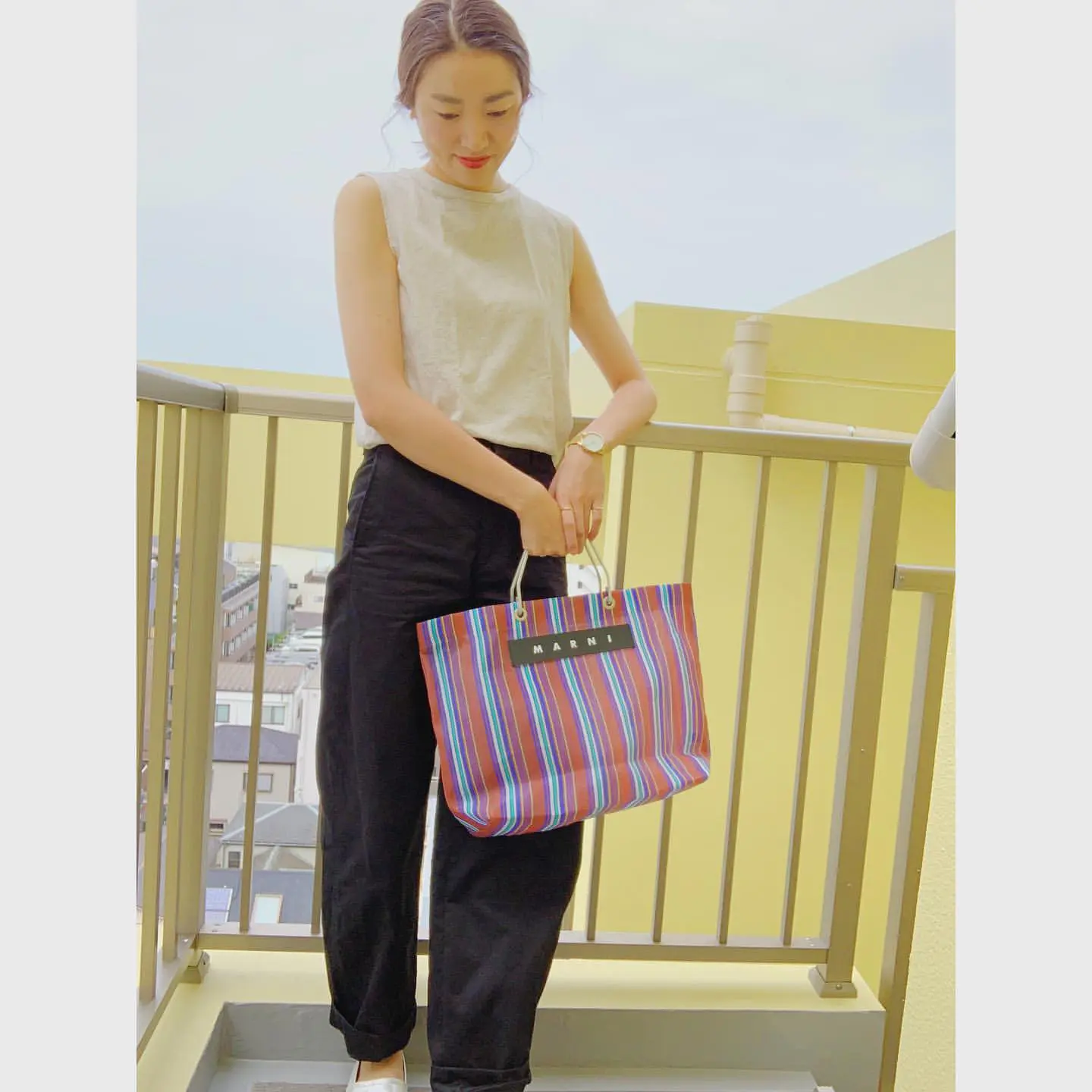 MARNI マルニ ストライプ マルニマーケット トートバッグ - バッグ