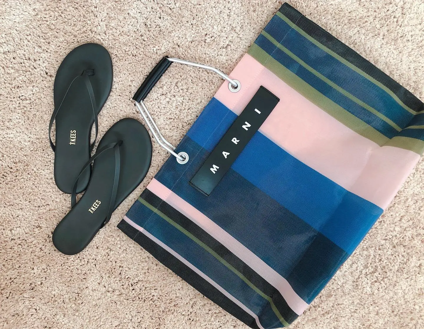 MARNI ストライプバッグ ナイトブルー MARNI ストライプ トートバッグ