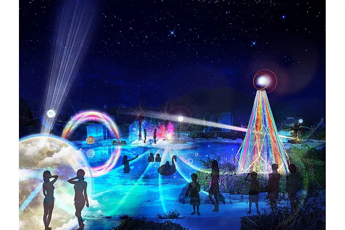姫路セントラルパークにナイトプール登場！光と音が織りなす幻想空間を