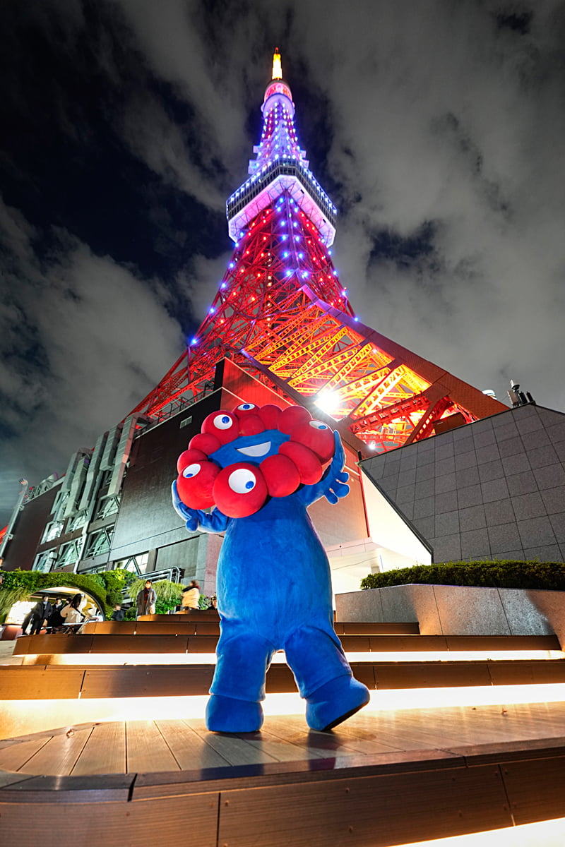 ライトアップした東京タワーとミャクミャク