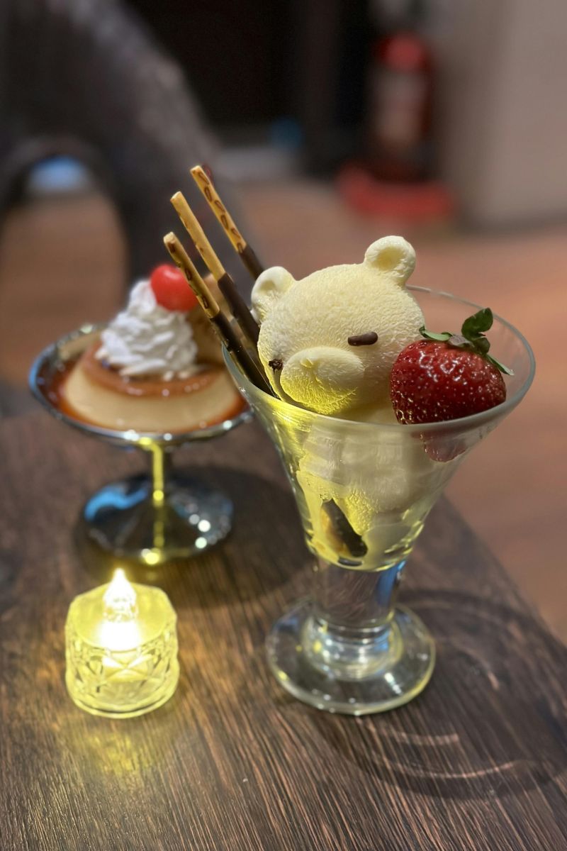 マルフジカフェ天王寺北口店のくまちゃんアフォガーとレトロプリン