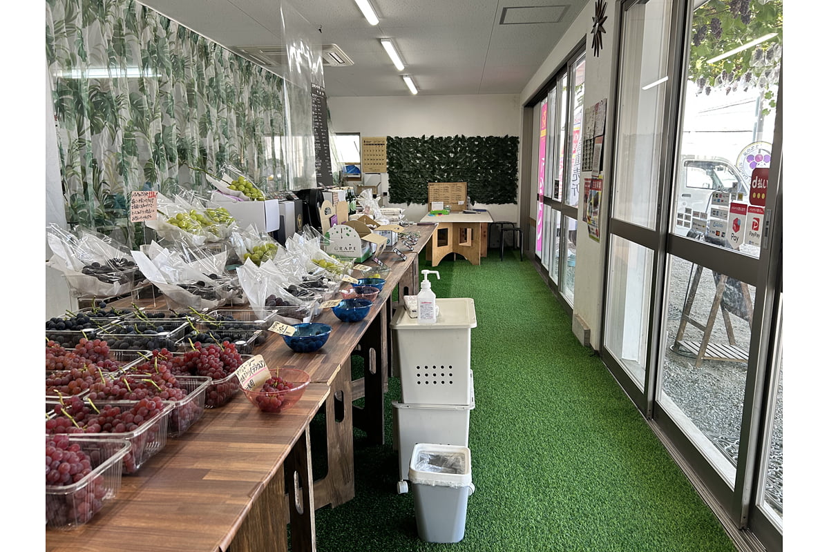 試食しないと買えないぶどう直売所