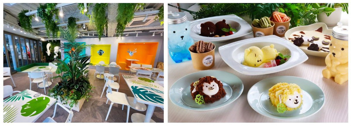 カフェどうぶつ園の横の店内とメニュー