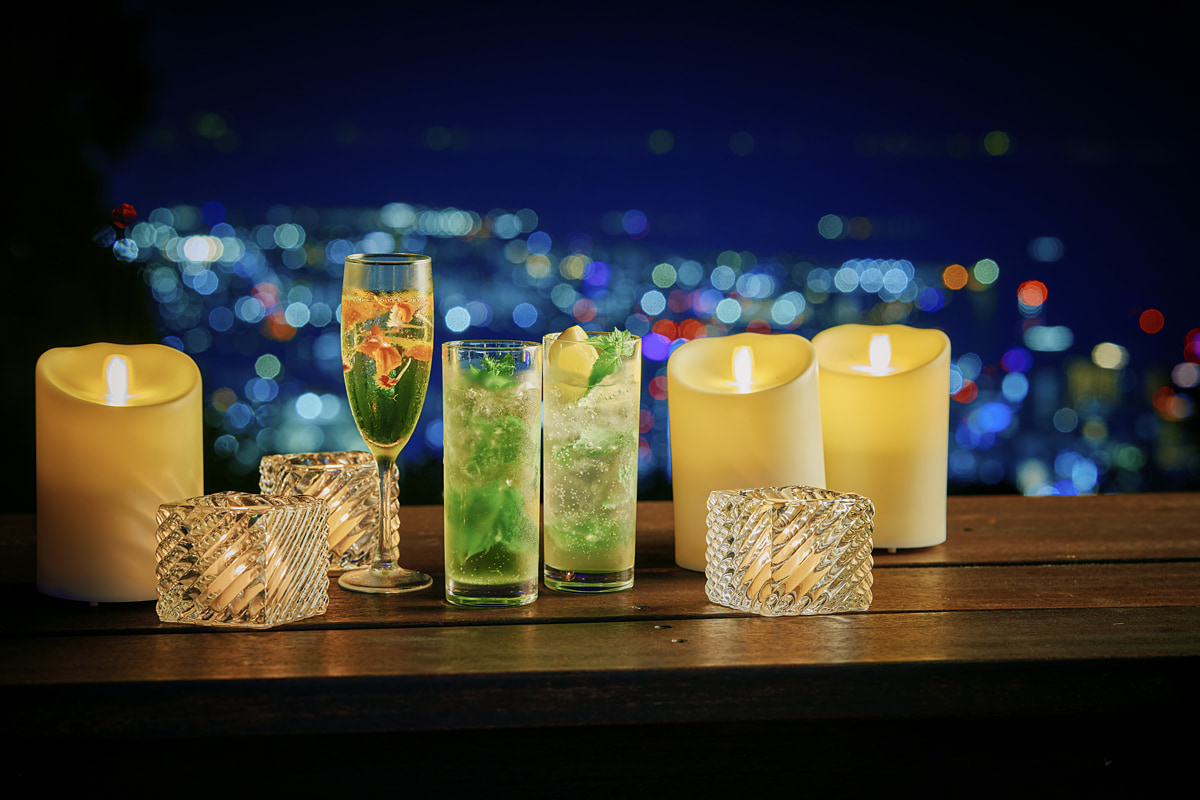 神戸の夜景と布引モヒートなどのドリンク